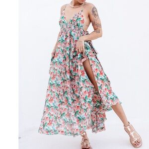 Forever 21 Women’s Tropical Palm Tree Layer Maxi Dress Size Medium